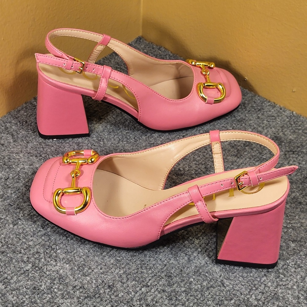 Gucci Women's Horsebit Leather Slingback Pump Pink "Made In Italy" Shoe Size 6 - Picture 3 of 6
